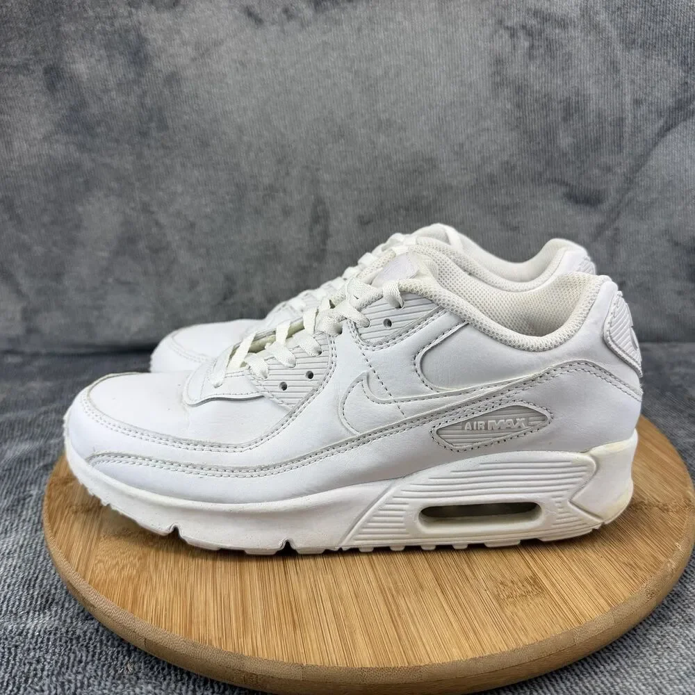 Nike Air Max 90 Shoes Boys Size 7 White Leather Athletic Sneakers CD6864-100